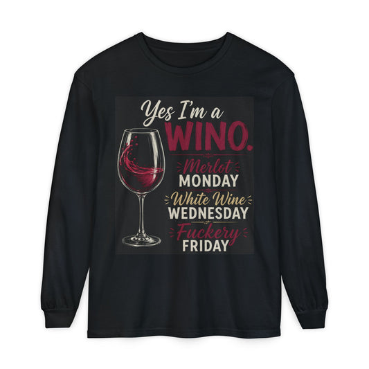 Wine Lover Long Sleeve Tee – “Yes I'm a Wino” Wine Glass Graphic