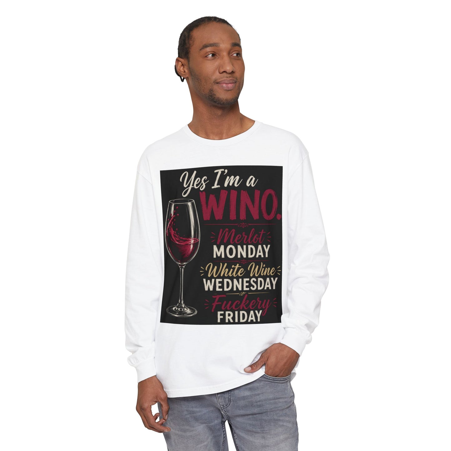 Wine Lover Long Sleeve Tee – “Yes I'm a Wino” Wine Glass Graphic
