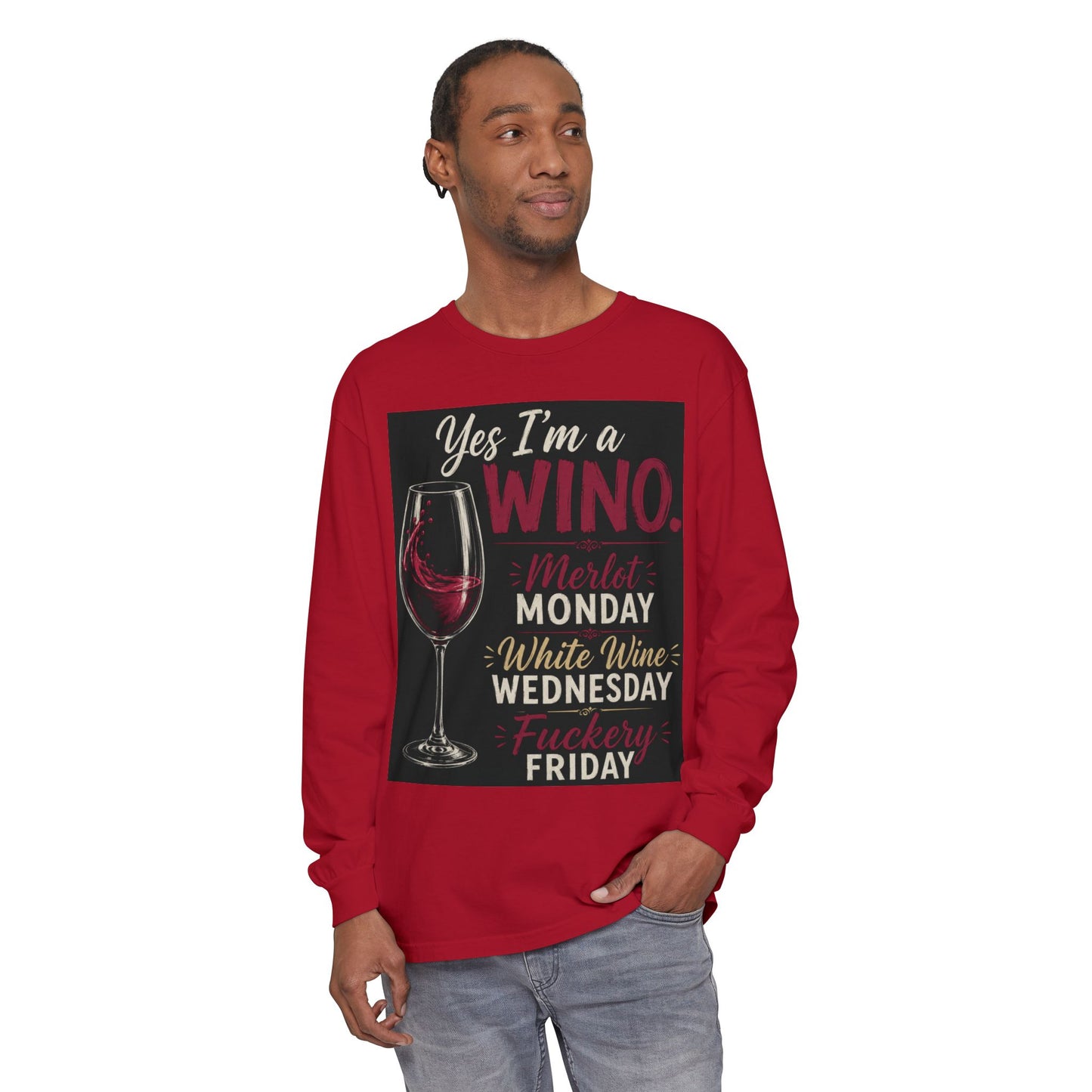 Wine Lover Long Sleeve Tee – “Yes I'm a Wino” Wine Glass Graphic